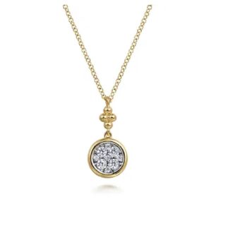 Gabriel & Co Cluster Drop Necklace with .25ctw Round Diamonds in 14k Yellow Gold