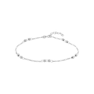 Sterling Silver Figaro & Bead Station Anklet, 10"