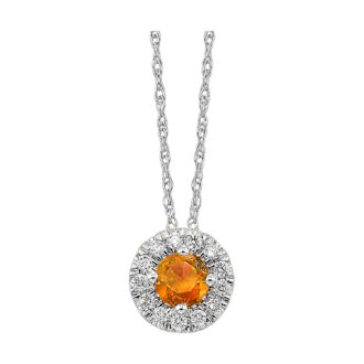 Halo Drop Pendant Necklace with .10ctw Round Citrine in 10k White Gold