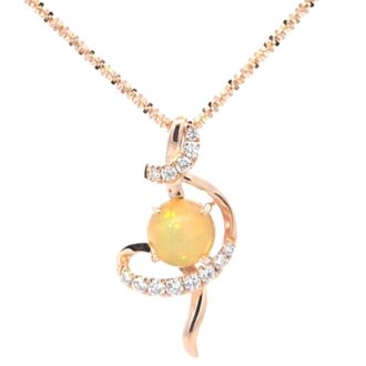 Pre-Owned 14K Rose Gold Opal & Diamond Swirl Pendant w/ Adj Chain