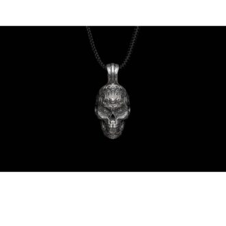 William Henry Sterling Sugar Skull Pendant, 22" Box Chain