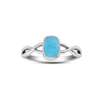 Sterling Silver Rectangular Larimar Twist Ring, Size 9