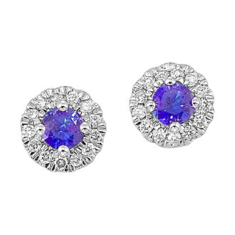 Halo Stud Earrings with 1/10ctw Synthetic Alexandrite in 10k White Gold