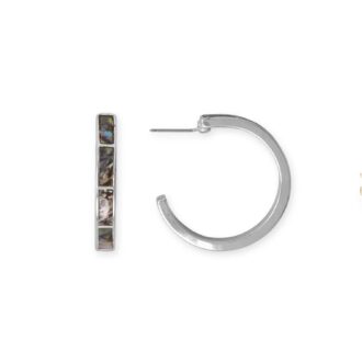 Silver Tone Abalone Shell Hoop Earrings