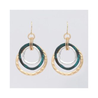 Tri-Tone Hammered Ring Earrings with Double Jump Rings for a Stylish Look