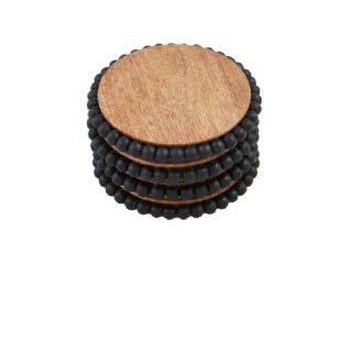 Set of 4 Brown Beaded Edge Mango Wood Coasters