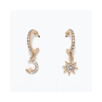 Enchanting Yellow Crystal Moon and Star Hoop Earrings