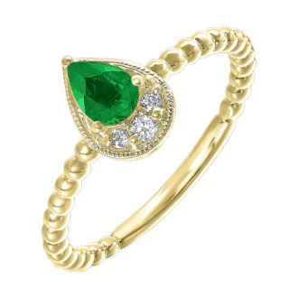 Beaded Bypass Fashion Ring with 1/20ctw Pear Diamonds in 14k Yellow Gold