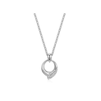 Sterling Silver Amour White CZ Necklace, 17"+3" Rolo Chain