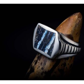 William Henry Men's Blue Mammoth Tooth Signet Ring in Silver