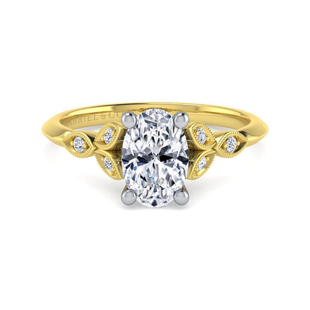 Gabriel Oval Diamond Cathedral Ring .98ctw 14k Yellow Gold