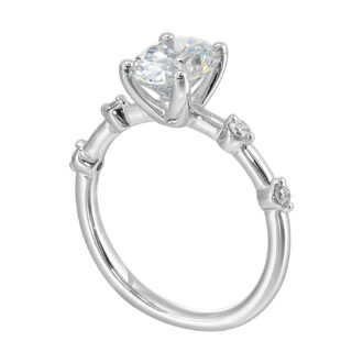 14k White Gold Semi-Mount Engagement Ring with CZ Center and 1/8ctw Diamonds