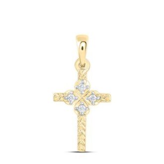 Braided Cross Pendant with 1/20ctw Diamonds, 10k Yellow Gold