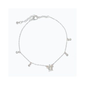Charming Silver Turtle with Crystal Dangle Ankle Chain