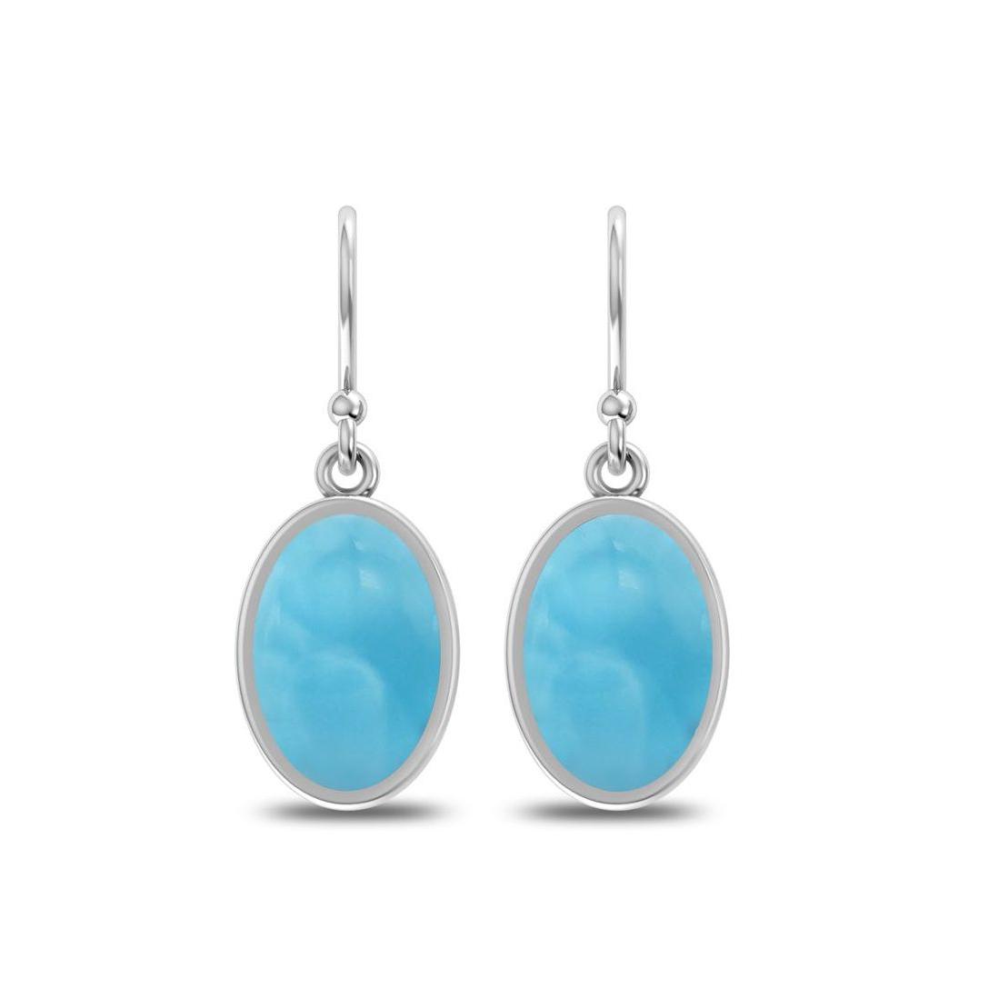 Elegant 8x10mm Oval Larimar Dangle Earrings in Sterling Silver