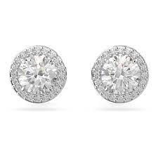 Swarovski Constella halo stud earrings - Round cut, White, Rhodium plated