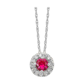 Ruby and Diamond Halo Drop Necklace with .10ctw in 10k White Gold