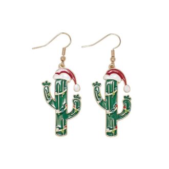 Christmas Cactus Dangle Earrings with Lights and Yellow Plating