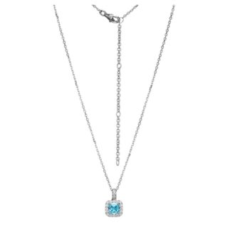 Radiance Sterling Silver Blue CZ Halo Cushion Drop Pendant