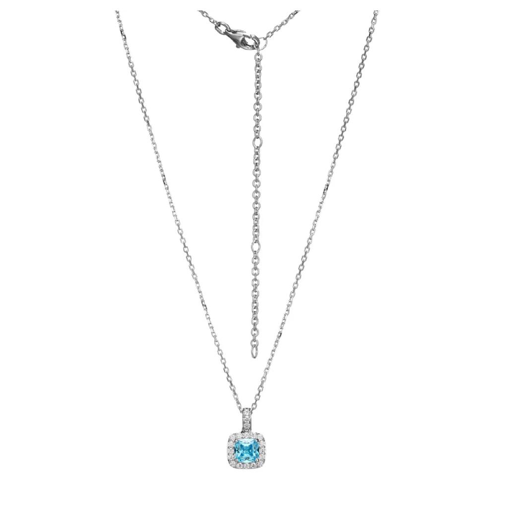 Radiance Sterling Silver Blue CZ Halo Cushion Drop Pendant