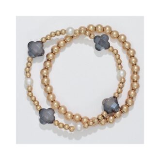 Chic Gold Bead Stretch Bracelet with Clover Charm