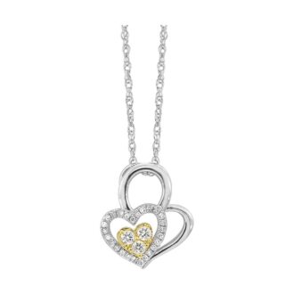 Triple Heart Drop Necklace .20ctw Round Diamonds Two-Tone