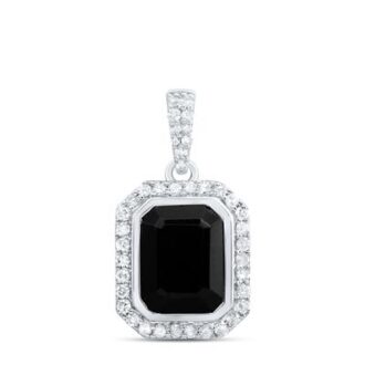 Halo Drop Pendant Necklace with 1/4ctw Round Diamond and Black Onyx in 10k White Gold