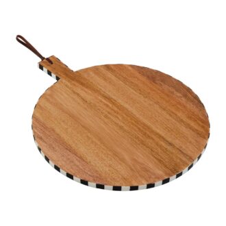 22x18" Mango Wood Round Bistro Board with Checkered Edge