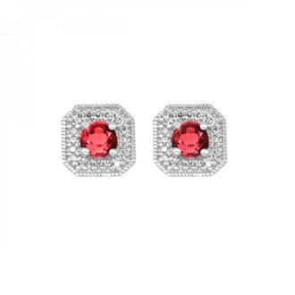 10KW Halo Stud Earrings with .10ctw Round Diamonds and Ruby