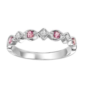 Stackable Ring with Pink Tourmaline and .05ctw Diamonds in 10k White Gold