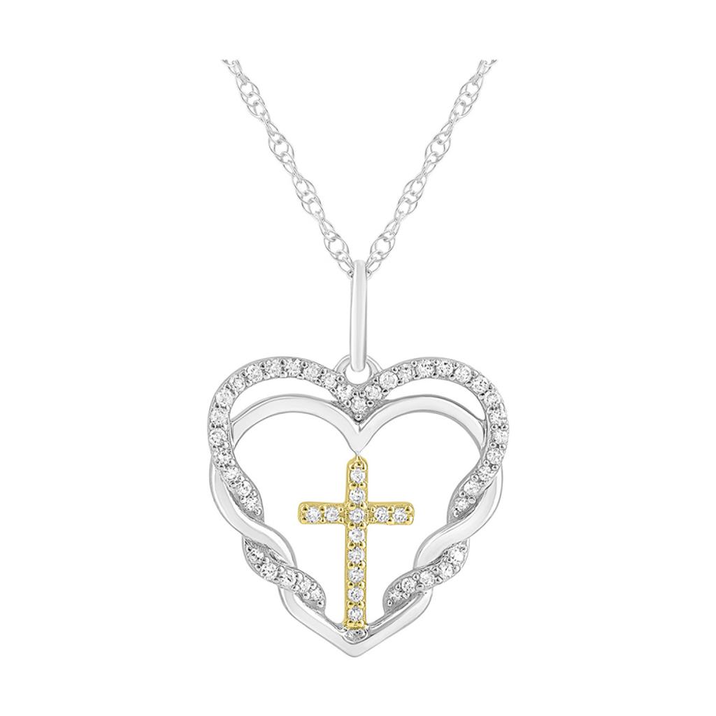 Heart & Cross Diamond Necklace .14ctw 10k Gold & Silver