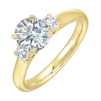 3 Stone Semi Mounting Engagement Ring with 1/4ctw Round Diamonds in 14k Yellow Gold