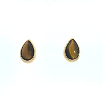 Pre-Owned 14K Yellow Gold Post Earrings Featuring 9x15mm Tiger Eye