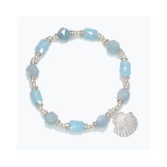 Silver Shell Bracelet with Faceted Blue Beads
