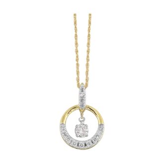 Open Circle Floating Diamond Necklace .14ctw 10k Yellow Gold