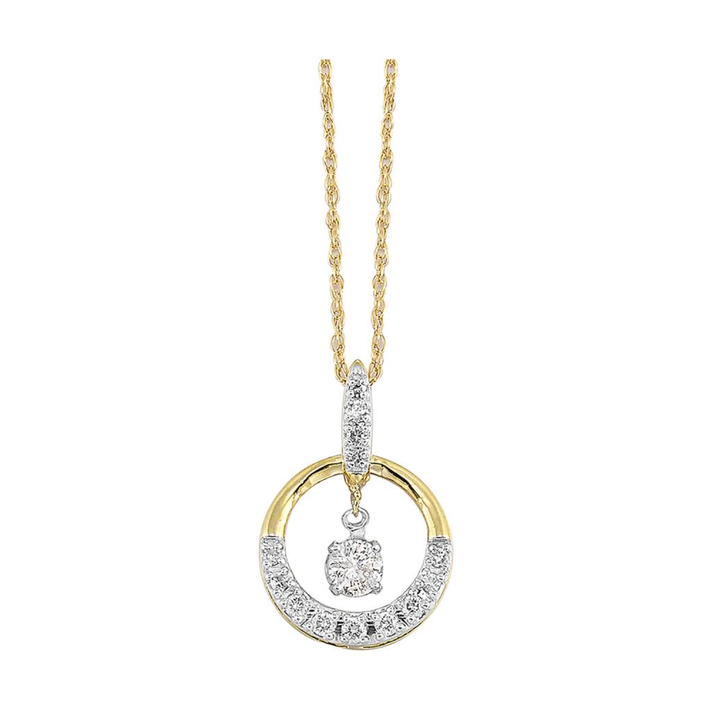 Open Circle Floating Diamond Necklace .14ctw 10k Yellow Gold