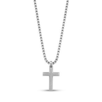 Stainless Steel Black Beveled Edge Cross Pendant with 20" Chain