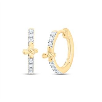 Butterfly Huggie Hoop Earrings with 1/12ctw Round Diamonds in 10k Yellow Gold