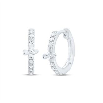 Butterfly Huggie Hoop Earrings with 1/12ctw Round Diamonds in 10k White Gold