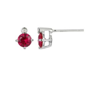 Sterling Silver Created Ruby & Lab-Grown Diamond Studs