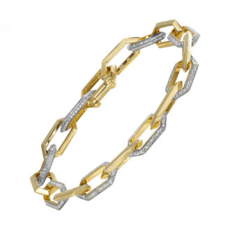 Hexagon Link Bracelet with 1.50ctw Round Diamonds in 14k Yellow Gold