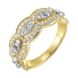 Scalloped Edge Fashion Ring with .75ctw Round Diamonds in 14k Yellow Gold