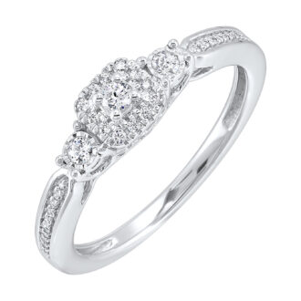 Side Stone Engagement Ring with 1/5ctw Round Diamonds in Sterling Silver
