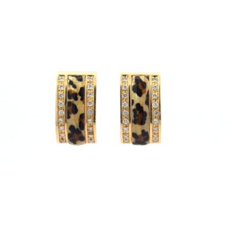 14K Yellow Gold Leopard Enamel Diamond Drop Earrings .75 CTW