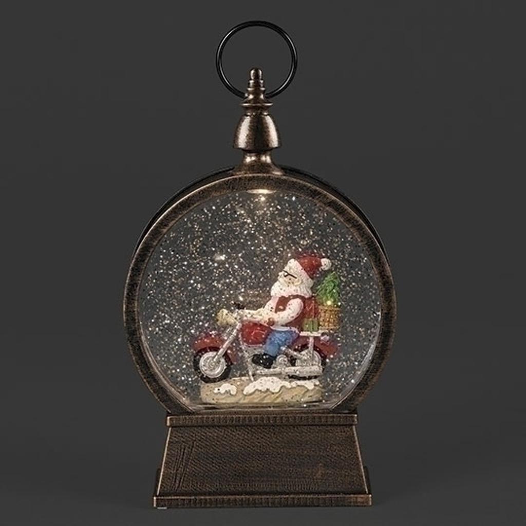 9-Inch Lighted Swirl Santa on Motorcycle Lantern