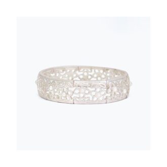 Silver Flower Bangle Bracelet with Pearls