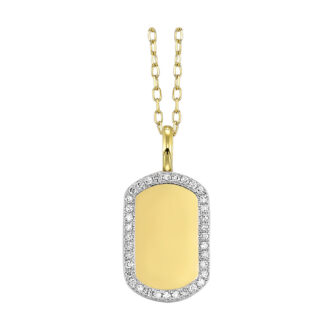Petite Dog Tag Necklace with .10ctw Round Diamonds in 14k Yellow Gold