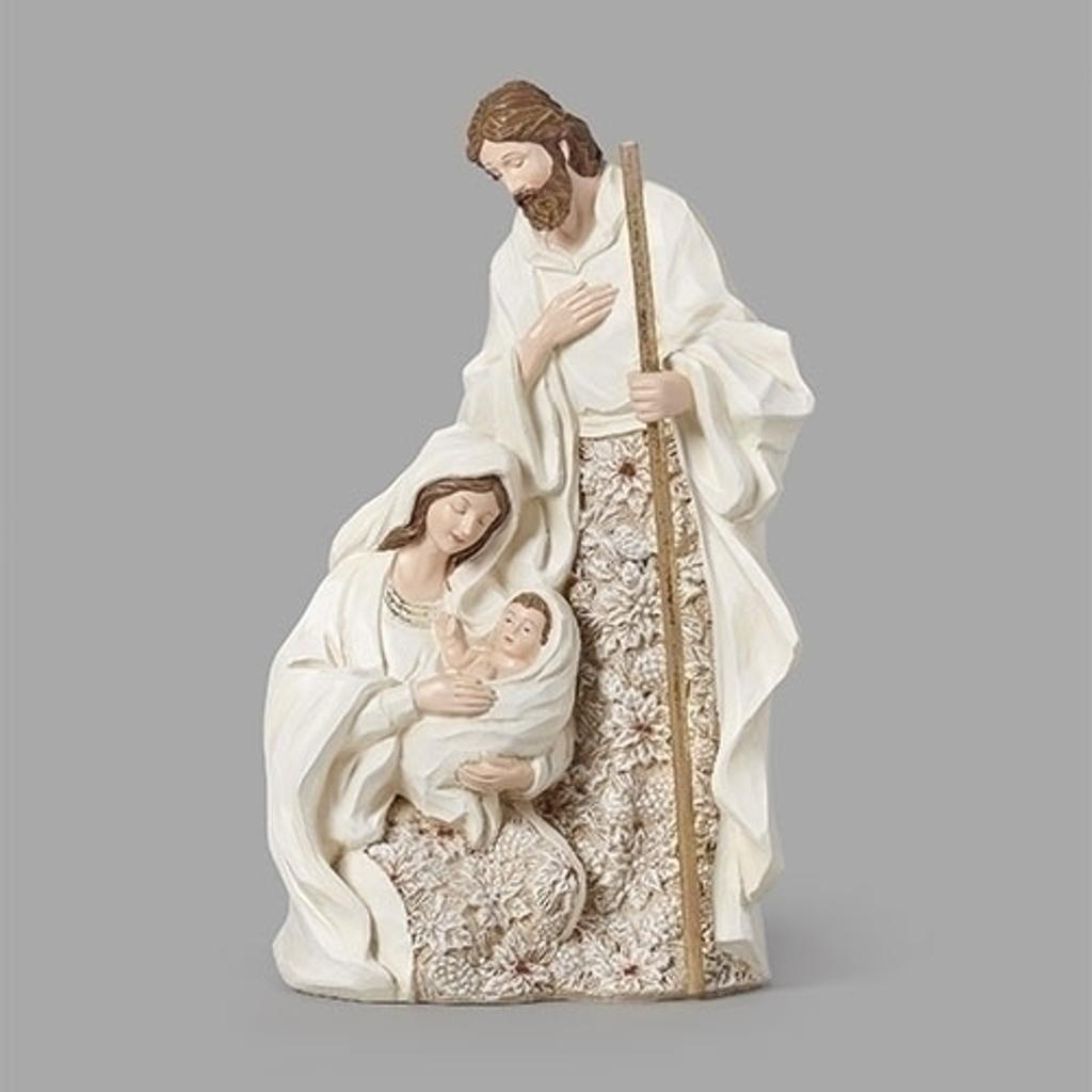 10.75in Holy Family Nativity Figurine with Poinsettias