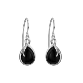 Sterling Silver Onyx Teardrop Dangle Earrings 28x10mm