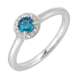 Halo Ring with Blue Topaz and .12ctw Round Diamonds in 10k White Gold